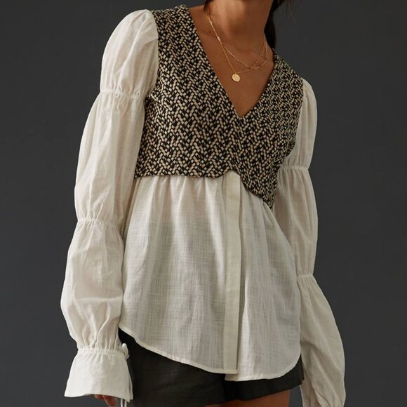 Anthropology Tops - Anthropology Jacquard Vest and Blouse VNeck Size Small